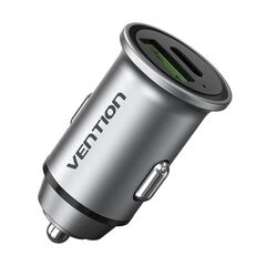 VENTION 2-PORT USB (A+C) CAR CHARGER (18W/20W) GRAY MINI STYLE ALUMINIUM ALLOY TYPE (FFBH0) (VENFFBH0)