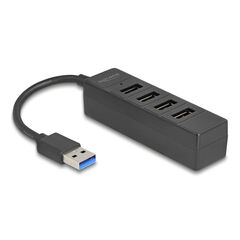 DELOCK USB HUB 64350, 4X ΘΥΡΏΝ, USB 3.0, 5GBPS, USB ΣΎΝΔΕΣΗ, ΜΑΎΡΟΣ