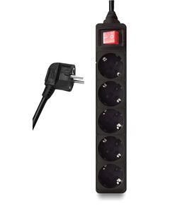 POWERTECH ΠΟΛΎΠΡΙΖΟ PT-875, 5X SCHUKO, 16A, 1.5M, ΜΑΎΡΟ