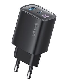 USAMS ΦΟΡΤΙΣΤΉΣ ΤΟΊΧΟΥ US-CC229, USB & USB-C, 30W, GAN, ΜΑΎΡΟΣ