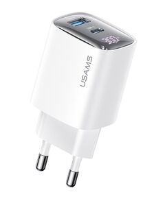 USAMS ΦΟΡΤΙΣΤΉΣ ΤΟΊΧΟΥ US-CC229, USB & USB-C, 30W, GAN, ΛΕΥΚΌΣ