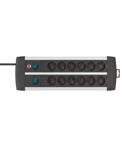 BRENNENSTUHL PREMIUM-ALU-LINE TECHNICS EXTENSION LEAD 12-WAY DUO BLACK 3M H05VV-F 3G1.5 WITH EVERY 6 SOCKETS SWITCHED (1391000912) (BNN1391000912)