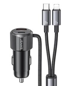 USAMS ΦΟΡΤΙΣΤΉΣ ΑΥΤΟΚΙΝΉΤΟΥ CC287 ΜΕ 2 ΣΕ 1 ΚΑΛΏΔΙΟ, USB/USB-C ΘΎΡΕΣ, 66W, ΜΑΎΡΟΣ