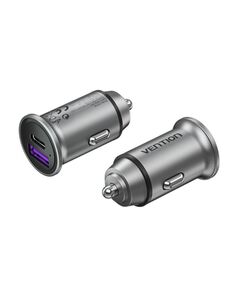 VENTION 2-PORT USB (A+C) CAR CHARGER (30W/30W) GRAY MINI STYLE ALUMINIUM ALLOY TYPE (FFFH0) (VENFFFH0)
