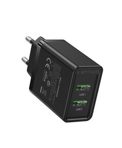 VENTION 2-PORT USB (A+A) WALL CHARGER (18W/18W) EU BLACK (FBAB0-EU) (VENFBAB0-EU)