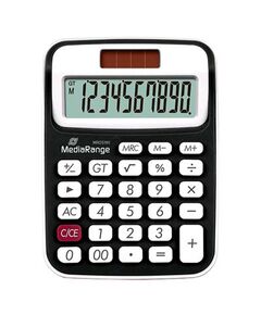 MEDIARANGE COMPACT CALCULATOR WITH 10-DIGIT LCD, SOLAR AND BATTEY-POWERED, BLACK/WHITE (MROS190)