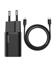 BASEUS TRAVEL CHARGER SET SUPER SI 1C QC (WITH SIMPLE WISDOM CABLE TYPE-C TO LIGHTNING 1M) 20W EU BLACK (TZCCSUP-B01) (BASTZCCSUP-B01)