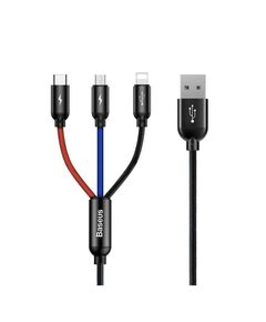 BASEUS THREE PRIMARY COLORS 3-IN-1 BRAIDED USB TO LIGHTNING / TYPE-C / MICRO USB CABLE 3A ΜΑΎΡΟ 1.2M (CAMLT-BSY01) (BASCAMLT-BSY01)