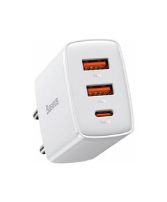 BASEUS ΦΟΡΤΙΣΤΉΣ ΧΩΡΊΣ ΚΑΛΏΔΙΟ ΜΕ 2 ΘΎΡΕΣ USB-A ΚΑΙ ΘΎΡΑ USB-C 30W POWER DELIVERY ΛΕΥΚΌΣ (COMPACT 2U+C) (CCXJ-E02) (BASCCXJE02)
