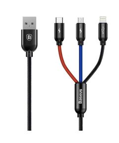 BASEUS 3IN1 CABLE USB-C / LIGHTNING / MICRO 3,5A 0,3M BLACK (CAMLT-ASY01) (BASCAMLT-ASY01)