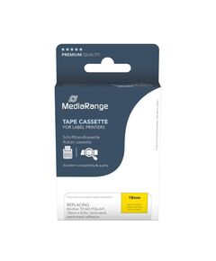 MEDIARANGE PLASTIC TAPE CASSETTE FOR LABEL PRINTERS USING BROTHER TZ-641/TZE-641 18MM 8M LAMINATED BLACK ON YELLOW (MRBTZ641)