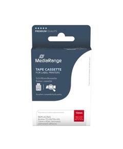 MEDIARANGE PLASTIC TAPE CASSETTE FOR LABEL PRINTERS USING BROTHER TZ-435/TZE-435 12MM 8M LAMINATED WHITE ON RED (MRBTZ435)