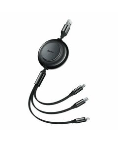 BASEUS BRIGHT MIRROR 2 FLAT / RETRACTABLE USB TO TYPE-C / MICRO USB / LIGHTNING CABLE 3.5A ΜΑΎΡΟ 1.1M  (CAMJ010001) (BASCAMJ010001)