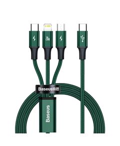 BASEUS RAPID SERIES BRAIDED USB TO MICRO USB / TYPE-C / LIGHTNING CABLE 3A ΠΡΆΣΙΝΟ 1.5M  (CAMLT-SC06) (BASCAMLT-SC06)