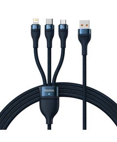 BASEUS 3IN1 USB CABLE USB 3IN1 FLASH SERIES,  USB-C + MICRO + LIGHTNING 66W, 1.2M BLUE (CASS040003) (BASCASS040003)