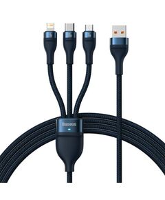 BASEUS 3IN1 USB CABLE FLASH SERIES, USB-C + MICRO USB + LIGHTNING, 100W, 1.2M (BLUE) (CASS030003) (BASCASS030003)