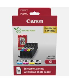 CANON ΜΕΛΆΝΙ INKJET CLI-551XL CMYK PHOTO VALUE PACK (6443B008) (CANCLI-551XLPVP)