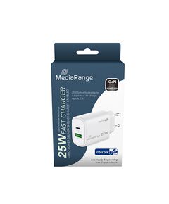 MEDIARANGE 25W GAN FAST CHARGING ADAPTER (EU-PLUG), 1X USB-C AND 1X USB-A, USB-C® POWER DELIVERY AND QUICK CHARGE ENABLED, WHITE) (MRMA112-2)