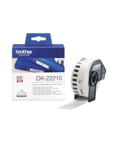 BROTHER DK-22210 CONTINUOUS PAPER LABEL ROLL – BLACK ON WHITE, 29MM WIDE (DK22210) (BRODK22210)