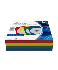 MEDIARANGE PAPER SLEEVES FOR 1 DISC ASSORTED COLOURS 100 PACK (MRBOX67)