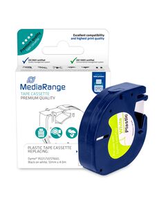 ΠΛΑΣΤΙΚΉ ΤΑΙΝΊΑ ΕΤΙΚΕΤΟΓΡΆΦΟΥ MEDIARANGE (DYMO 91221/S0721660) 12 MM X 4 M (ΜΑΎΡΑ ΓΡΆΜΜΑΤΑ ΣΕ ΛΕΥΚΌ ΦΌΝΤΟ) (MRDY91221)
