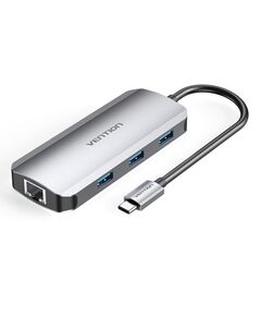 VENTION TYPE-C TO HDMI/USB 3.0X3/RJ45/PD 100W DOCKING STATION 0.15M GRAY ALUMINUM ALLOY TYPE (TOHHB) (VENTOHHB)
