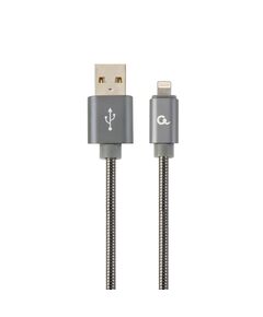 GEMBIRD CC- USB2S-AMLM-1M-BG PREMIUM USB TO 8-PIN CABLE (METAL PLUGS,SPIRAL BRAID)1M,GREY METAL (CC-USB2S-AMLM-1M-BG) (GEMCC-USB2S-AMLM-1M-BG)