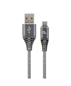 GEMBIRD PREMIUM USB-C 2.0 CABLE (AM/CM) METAL CONNECTORS NYLON BRAID 1M GRAY/WHITE (CC-USB2B-AMCM-1M-WB2) (GEMCC-USB2B-AMCM-1M-WB2)