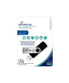 MEDIARANGE USB COMBO FLASH DRIVE WITH MICRO USB (OTG) PLUG, 16GB (MR931-2)
