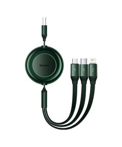 BASEUS BRIGHT MIRROR 2 FLAT / RETRACTABLE USB TO LIGHTNING / TYPE-C / MICRO USB CABLE 3.5A ΠΡΆΣΙΝΟ 1.1M (CAMJ010006) (BASCAMJ010006)