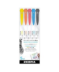 ZEBRA MILDLINER DOUBLE ENDED BRUSH PEN & MARKER BOLD & FINE POINT 5 PACK FRIENDLY MILD SET (ZB-79505) (ZEB79505)