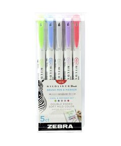 ZEBRA MILDLINER DOUBLE ENDED BRUSH PEN & MARKER BOLD & FINE POINT 5 PACK COOL & REFINED SET (ZB-79205) (ZEB79205)