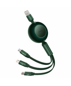 BASEUS BRIGHT MIRROR 3 USB 3-IN-1 CABLE FOR MICRO USB / USB-C / LIGHTNING 66W / 2A 1.1M GREEN (CAMJ010106) (BASCAMJ010106)