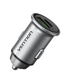 VENTION 2-PORT USB (A+C) CAR CHARGER (18W/20W) GRAY MINI STYLE ALUMINIUM ALLOY TYPE (FFBH0) (VENFFBH0)