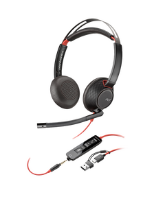 POLY BLACKWIRE 5220 STEREO USB-C HEADSET +3.5MM PLUG +USB-C/A ADAPTER - 93S88AA
