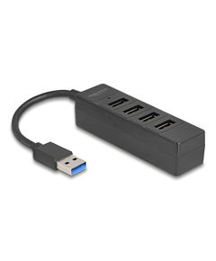 DELOCK USB HUB 64350, 4X ΘΥΡΏΝ, USB 3.0, 5GBPS, USB ΣΎΝΔΕΣΗ, ΜΑΎΡΟΣ