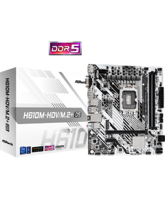 ASROCK MB H610M-HDV/M.2+ D5, SOCKET INTEL LGA1700 14TH/13TH/12TH GEN INTEL CPU, CS INTEL H610, 2 DIMM SOCKET DDR5, HDMI/DP/D-SUB, PCI-E GEN 4.0, LAN, MICRO-ATX, 3YW.