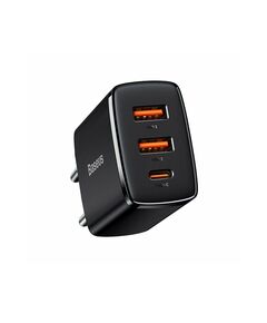 BASEUS ΦΟΡΤΙΣΤΉΣ ΧΩΡΊΣ ΚΑΛΏΔΙΟ ΜΕ 2 ΘΎΡΕΣ USB-A ΚΑΙ ΘΎΡΑ USB-C 30W POWER DELIVERY ΜΑΎΡΟΣ (COMPACT 2U+C) (CCXJ-E01) (BASCCXJE01)