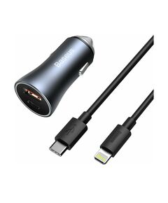 BASEUS CAR CHARGER GOLDEN CONTACTOR PRO DUAL QUICK CHARGER U+C, PD 3.0, QC 4+, SCP FCP AFC (WITH USB - TYPE C 1M CABLE) GRAY (TZCCJD-0G) (BASTZCCJD-0G)
