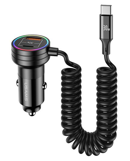 USAMS ΦΟΡΤΙΣΤΉΣ ΑΥΤΟΚΙΝΉΤΟΥ US-CC167 ΜΕ ΚΑΛΏΔΙΟ, USB/USB-C, 60W, ΜΑΎΡΟΣ
