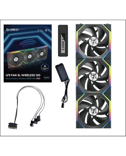 LIAN LI UNIFAN SL WIRELESS 120 -3PCS BLACK (TRIPLE PACK INCLUDE CONTROLLER) - CASE FAN