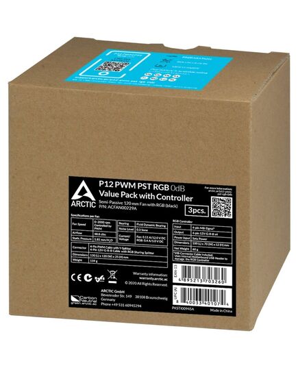 ARCTIC P12 PWM PST RGB 0DB – 120MM PRESSURE OPTIMIZED CASE FAN | PWM CONTROLLED SPEED WITH PST | RGB