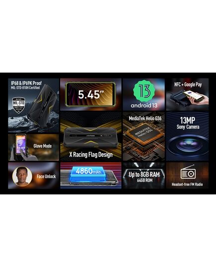 ULEFONE SMARTPHONE ARMOR X12 PRO, 5.45", 4GB, 64GB, 4860MAH, ΜΑΎΡΟ