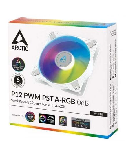 ARCTIC P12 PWM PST A-RGB WHITE 0DB – 120MM PRESSURE OPTIMIZED CASE FAN PWM CONTROLLED SPEED WITH PST