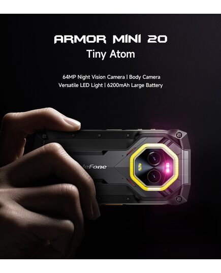 ULEFONE SMARTPHONE ARMOR MINI 20, 4.7", 8/256GB, 4G, 6200MAH, IP68/IP69K, ΜΑΎΡΟ