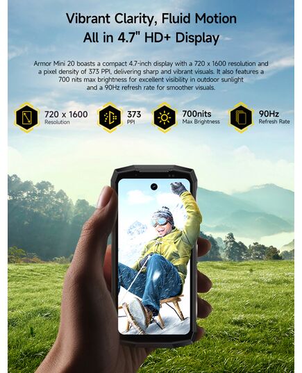 ULEFONE SMARTPHONE ARMOR MINI 20, 4.7", 8/256GB, 4G, 6200MAH, IP68/IP69K, ΜΑΎΡΟ