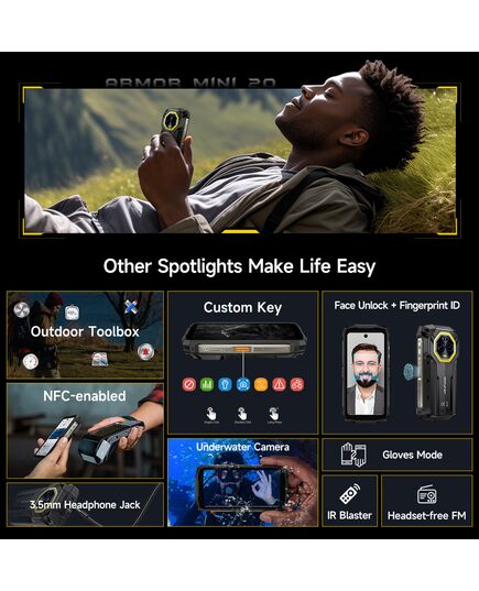 ULEFONE SMARTPHONE ARMOR MINI 20, 4.7", 8/256GB, 4G, 6200MAH, IP68/IP69K, ΜΑΎΡΟ