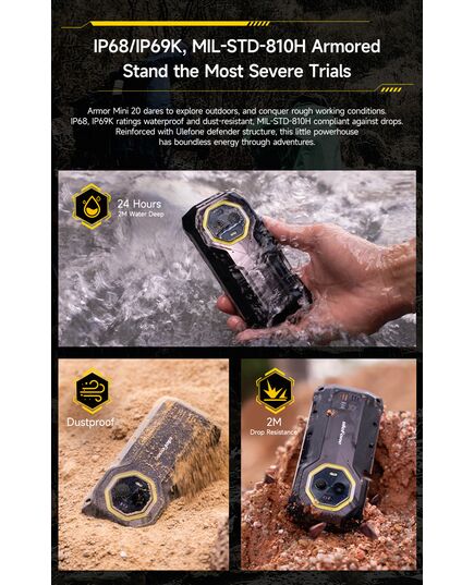 ULEFONE SMARTPHONE ARMOR MINI 20, 4.7", 8/256GB, 4G, 6200MAH, IP68/IP69K, ΜΑΎΡΟ