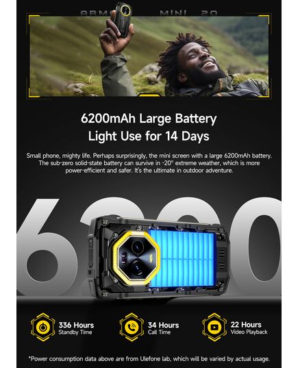 ULEFONE SMARTPHONE ARMOR MINI 20, 4.7", 8/256GB, 4G, 6200MAH, IP68/IP69K, ΜΑΎΡΟ
