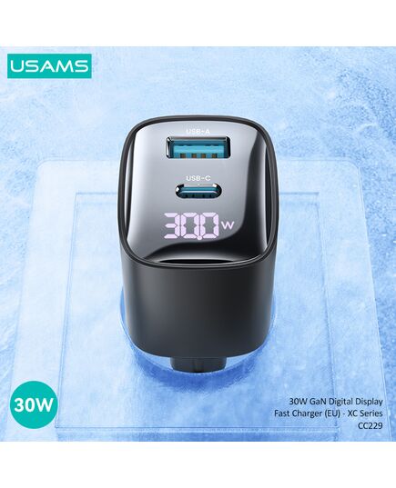 USAMS ΦΟΡΤΙΣΤΉΣ ΤΟΊΧΟΥ US-CC229, USB & USB-C, 30W, GAN, ΛΕΥΚΌΣ